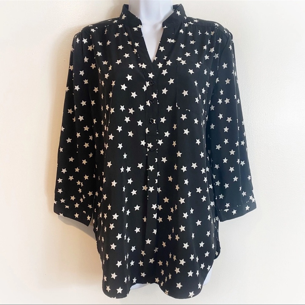 Black Star Print Button Down Top